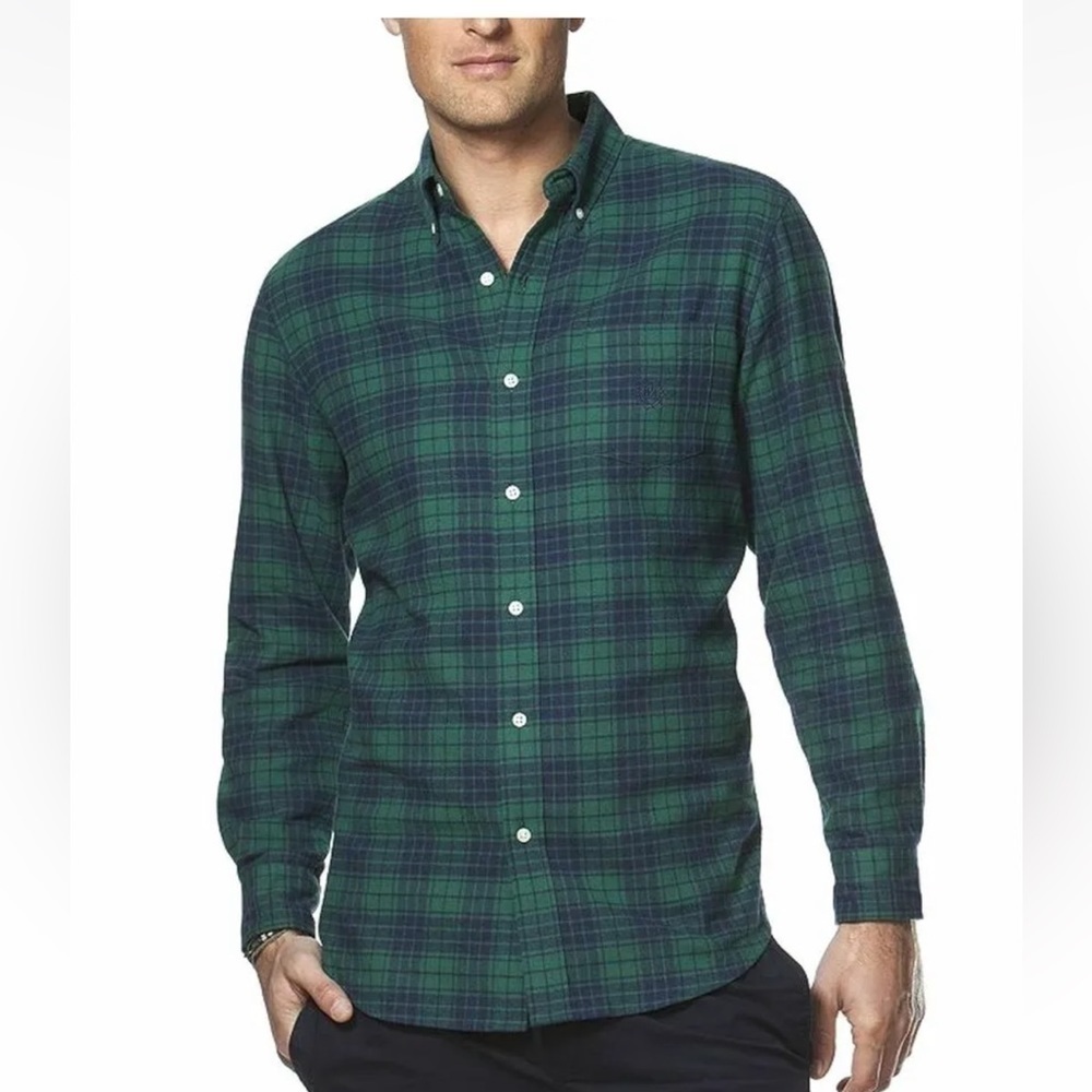 Chaps‎ Ralph Lauren Blackwatch Plaid Flannel Button Down Shirt Medium M Green